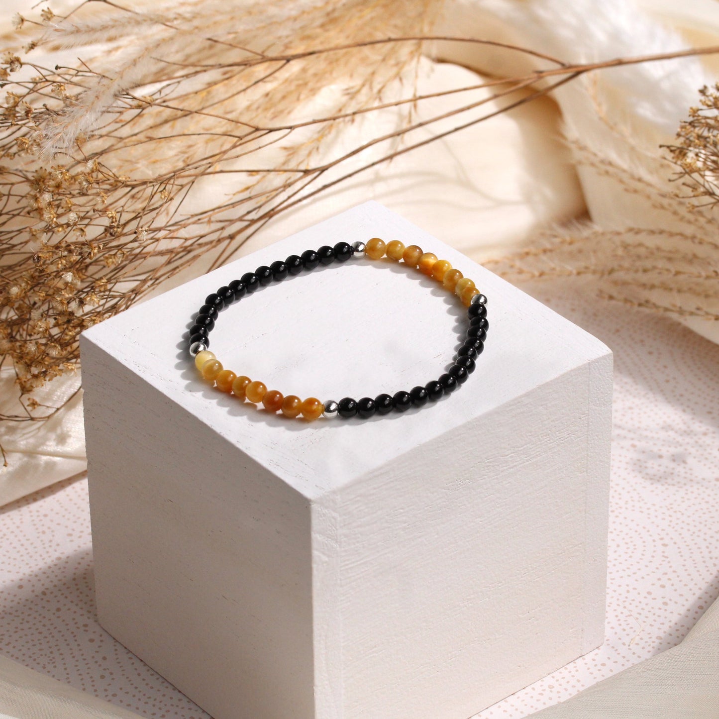 Honey Tiger's Eye & Obsidian Mini Gemstone Bracelet III