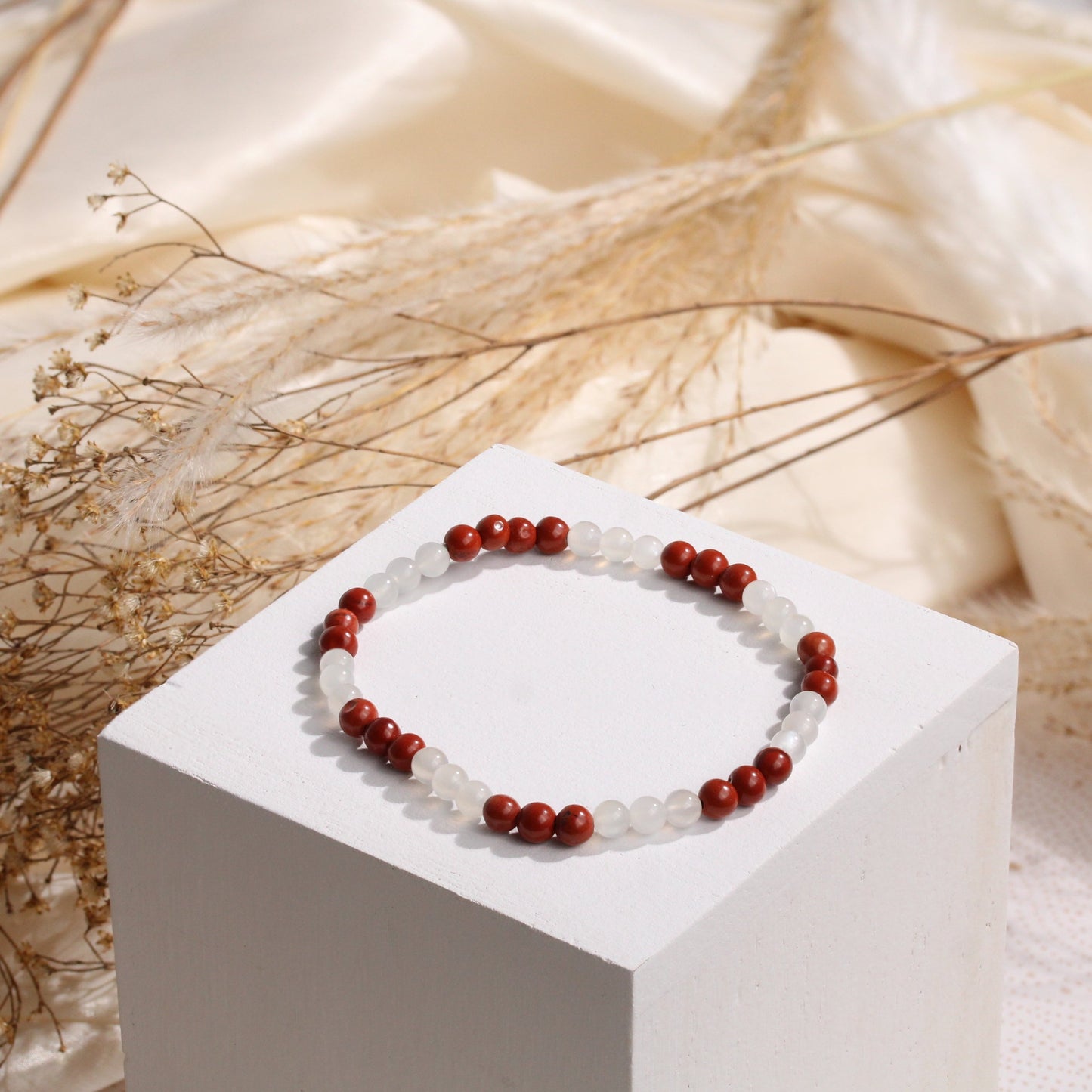 Moonstone & Red Jasper Mini Gemstone Bracelet