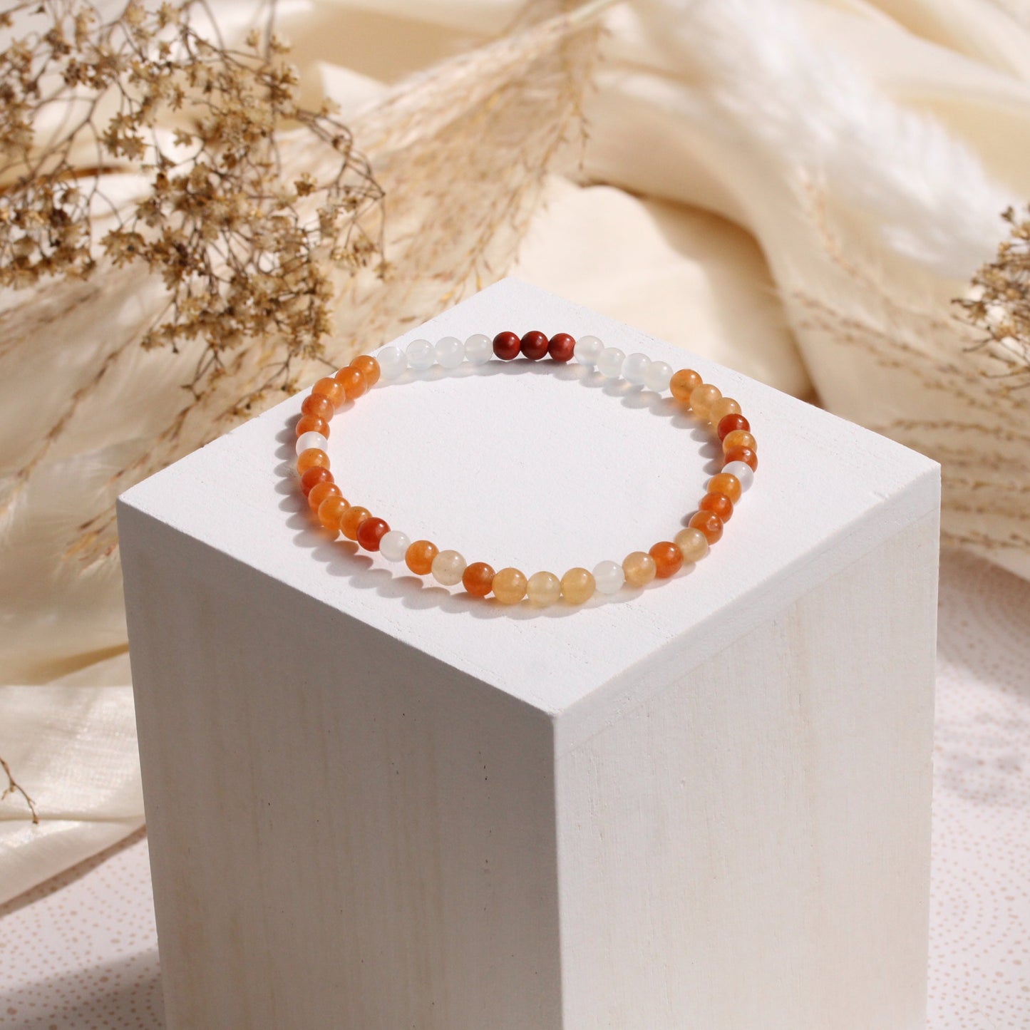 Carnelian & Moonstone Mini Gemstone Bracelet II
