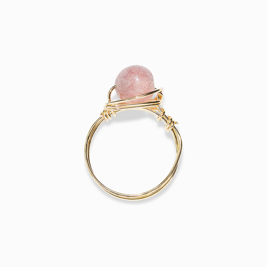 Strawberry Quartz Crystal Bead Ring