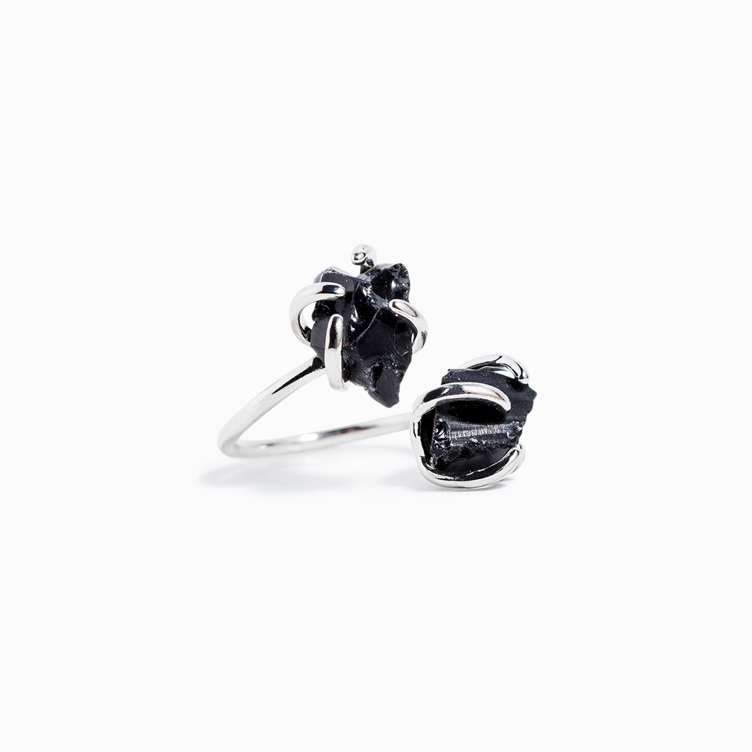 Obsidian Twin Crystal Ring
